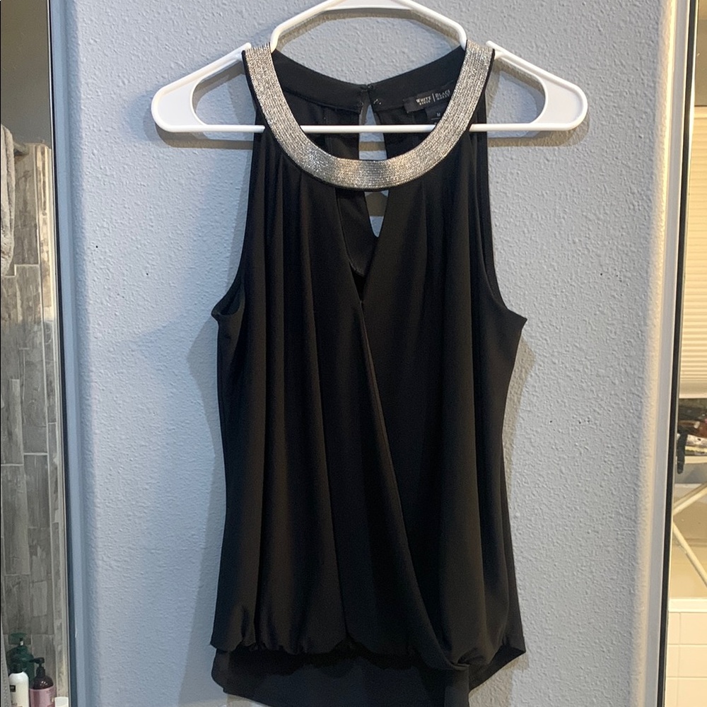 Elegant Black Sleeveless Top with Silver Accents White House Black Market